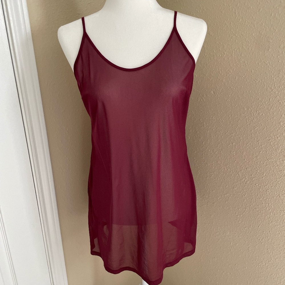 Y2K Sheer Maroon Chemise Slip Dress Romantic Valentine's Day Feminine Coquette
